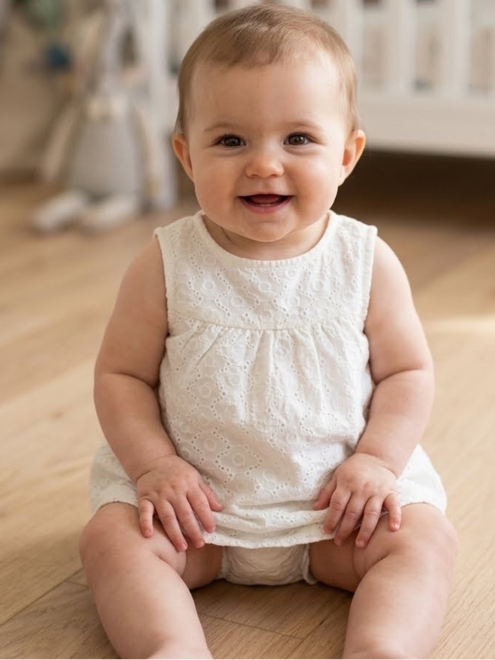 [Cat & Jack] White Eyelet Ruffle Sleeveless Dress: 6-9 months